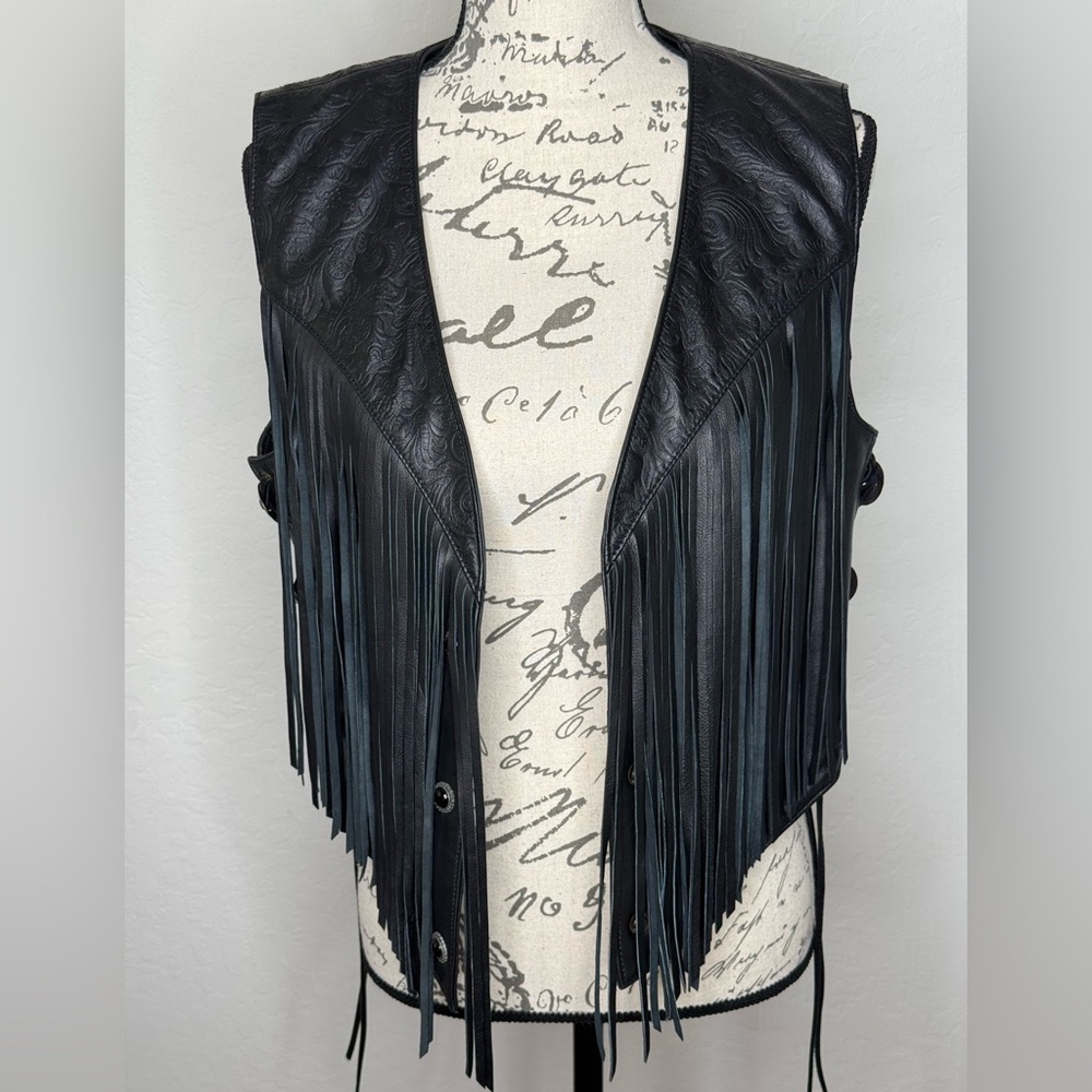 Black Fringe Leather Vest
